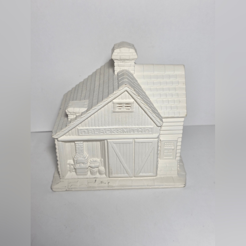 Vintage 1986 Byron Molds Ceramic Blacksmith Shop – Unpainted Bisque